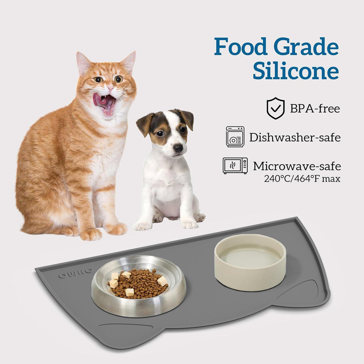OHMO Silicone Cat Food Mat for Food&Water Bowls, 46x25cm, Honey