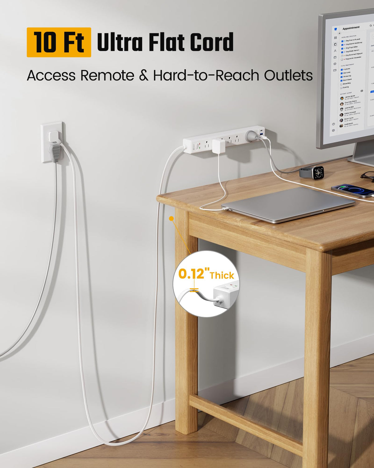 SUPERDANNY 6Ft Thin Extension Cord, Flat Plug Surge Protector Power Strip
