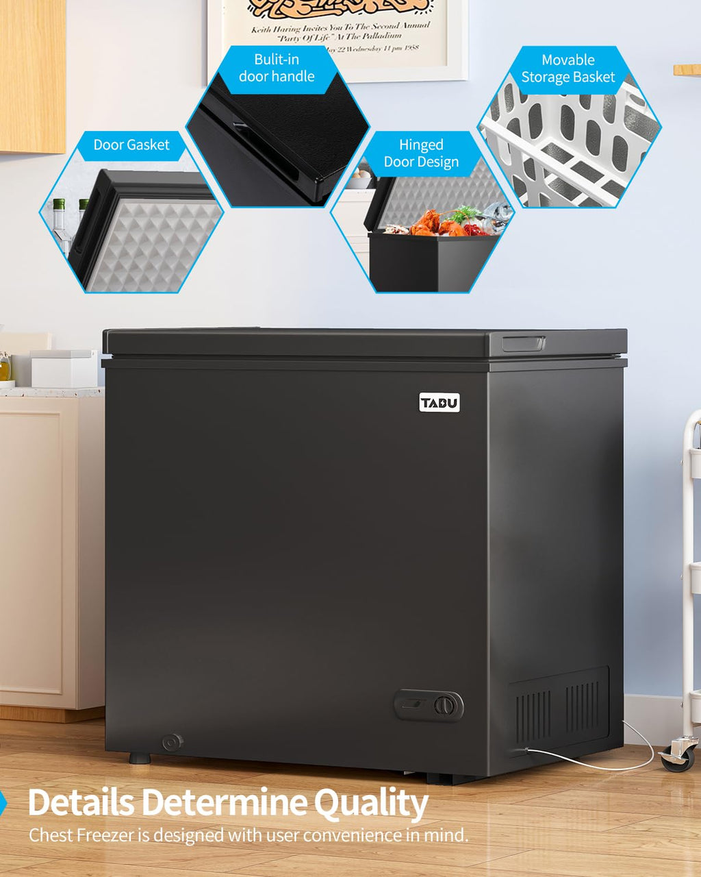 TABU 12.0 Cubic Feet Chest Freezer, Large Freestanding Deep Freezer, Black