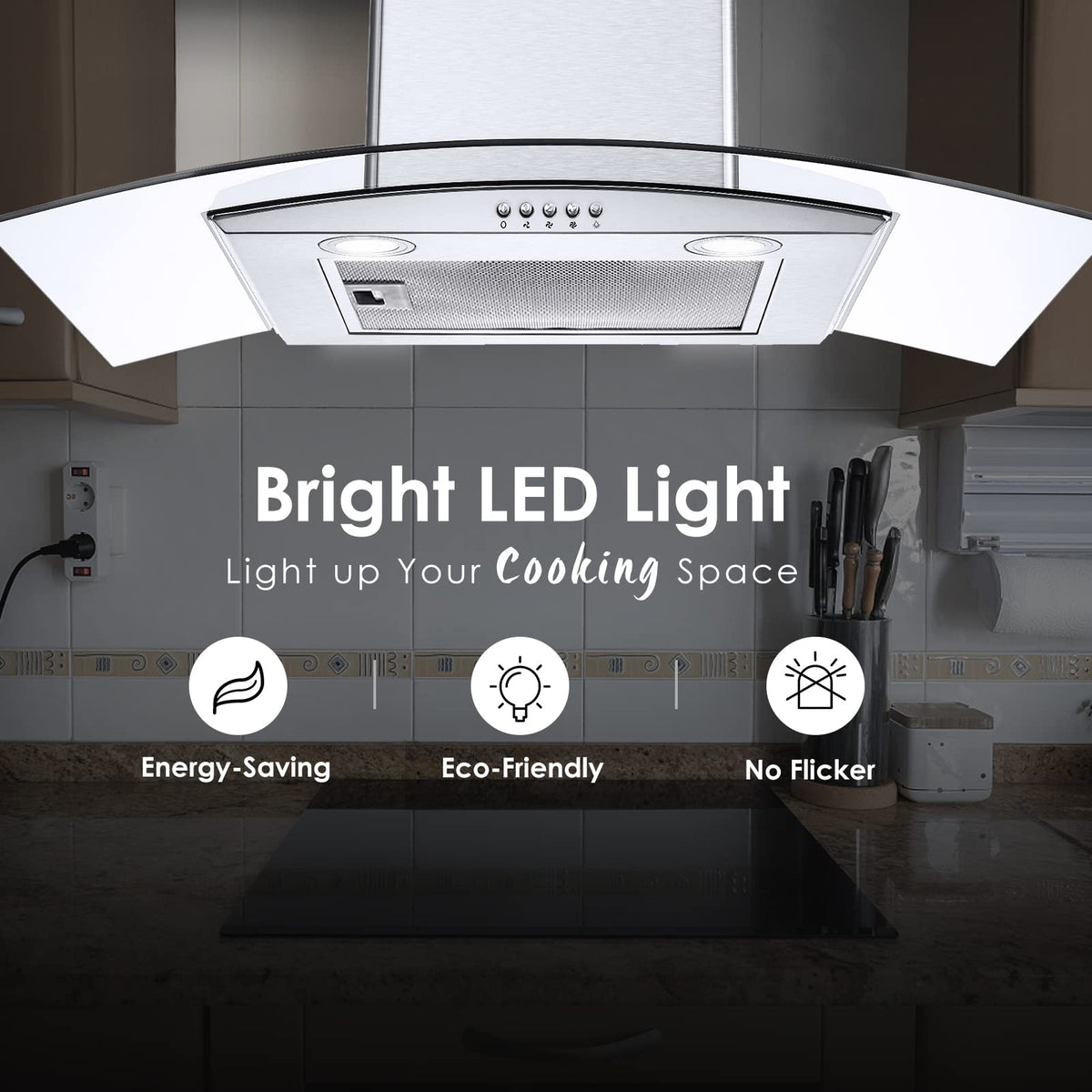 Tieasy Range Hood 30 Inch, 450 CFM Wall Mount Kitchen Hood with Ducted/Ductless Convertible Stainless Steel Filter Range Hoods 3-Speed Touch Control LED Lights
