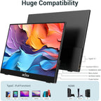 InnoView Portable Monitor, 15.6 Inch FHD 1080P HDMI USB C Second External Monitor for Laptop, Desktop, MacBook, Phones, Tablet, PS5/4, Xbox, Switch, Built-in Speaker with Protective Case