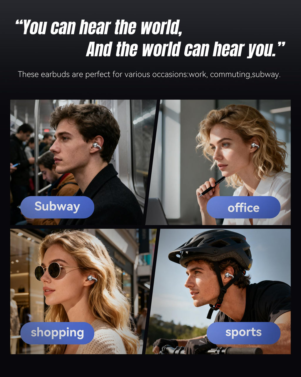 Kinglucky Clip-On Earbuds Gen 3, Open-Ear Wireless Bluetooth 6.0 Headphones with Mic, Secure Fit for Small Ears & Glasses Wearers, 50H Playtime, LED Digital Display, ENC, IPX5 Waterproof(Balck)