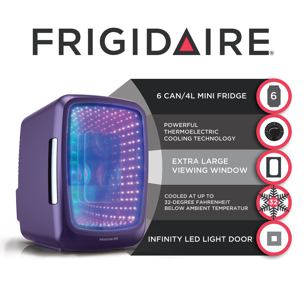 Frigidaire Gaming Light Up Mini Beverage Refrigerator, 6 can, 4 liters, Cooler with large see through door and LED lights Perfect for Gaming Experience, Home, Office, or Cars.12V Charger (Blue)
