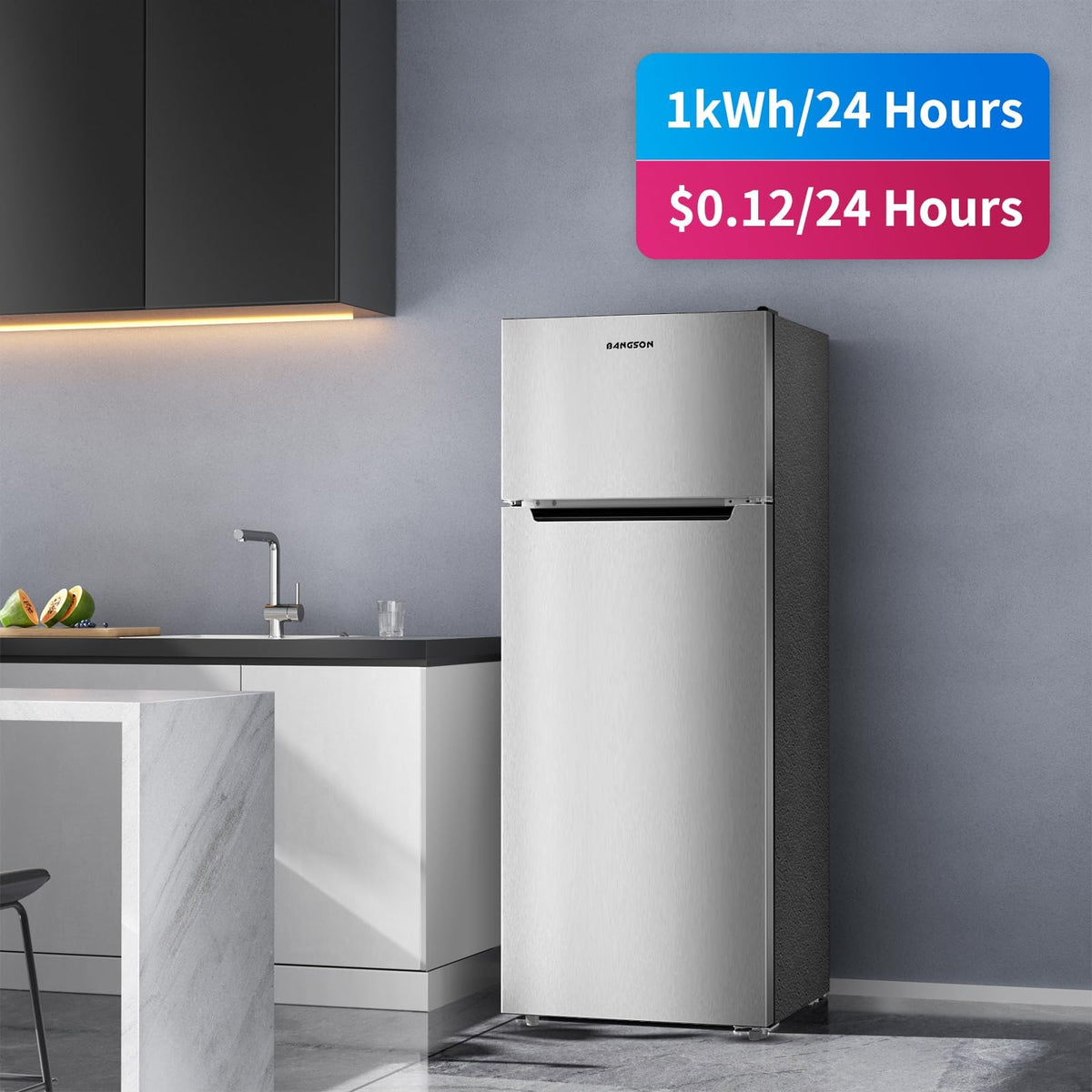 BANGSON 7.7 Cu.Ft Refrigerator with Top Freezer Apartment Size Black