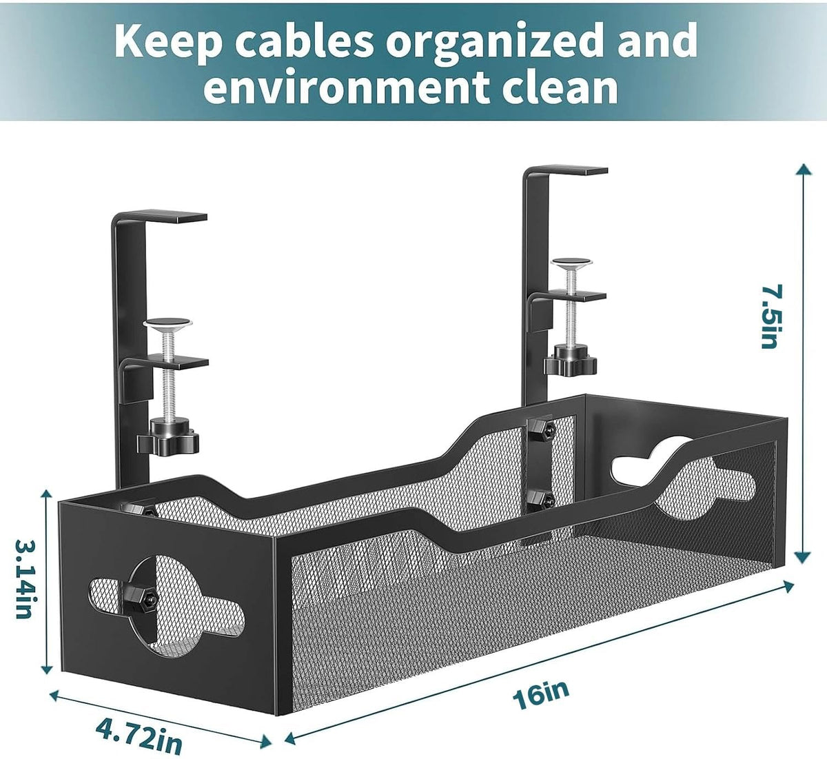 Under Desk Cable Management Tray 2 Pack, No Drill Cable Organizer With Clamp for Standing Desk, Easy to Install Cord Management System, No Damage Wire Organizer