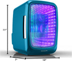 Frigidaire Gaming Light Up Mini Beverage Refrigerator, 6 can, 4 liters, Cooler with large see through door and LED lights Perfect for Gaming Experience, Home, Office, or Cars.12V Charger (Blue)