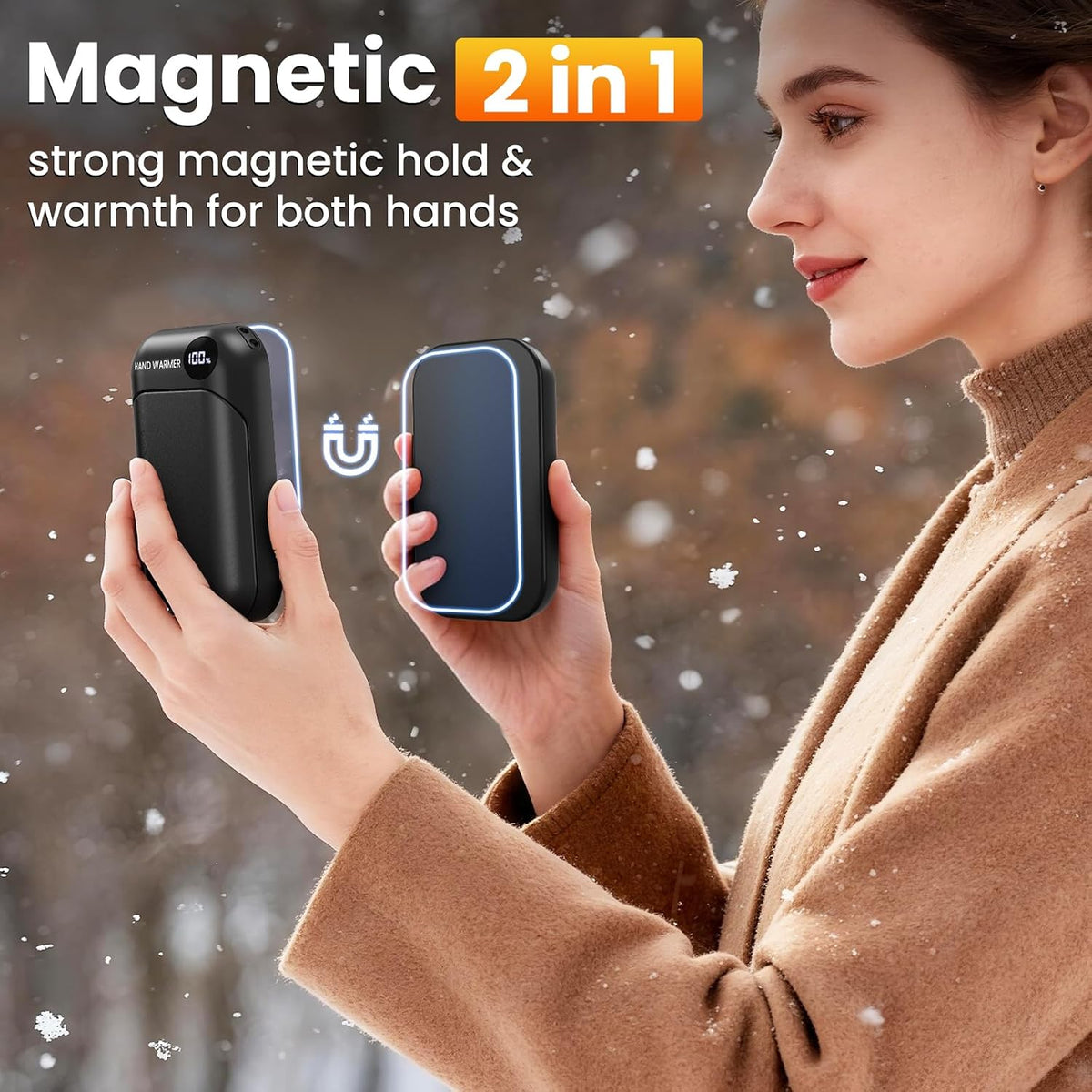 Hand Warmers, 2 Pack Magnetic Electric Handwarmer, 6000mAh USB Hand Warmers Rechargeable, 4 Heat Settings, LED Digital Display, Suitable for Outdoor Indoor - Hunt, Camp, Golf or Gift Giving