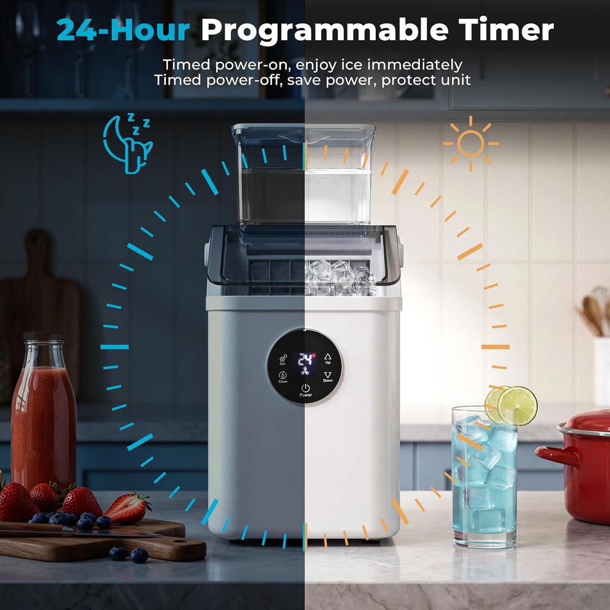Electactic Countertop Ice Maker, 12 Square Ice Cubes in 13 Mins, 26Lbs/Day