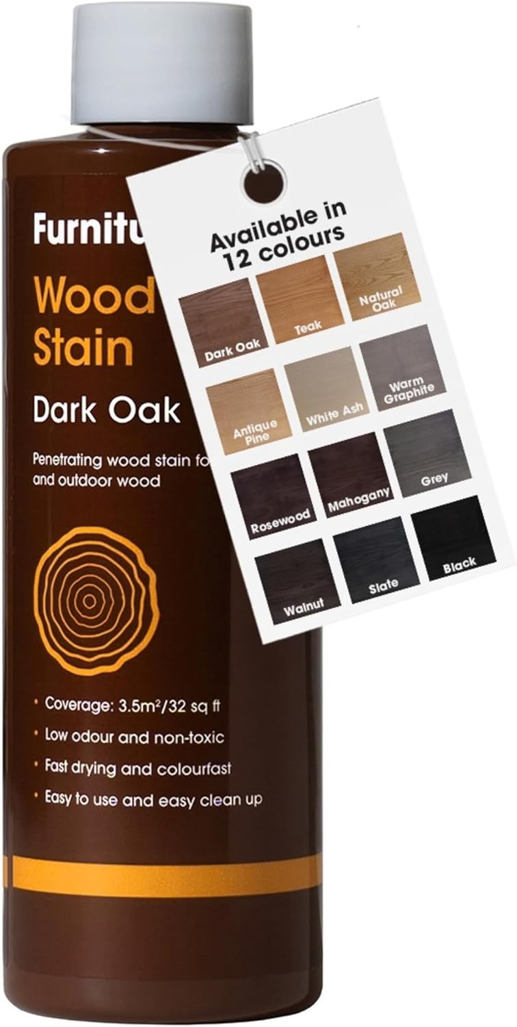 Furniture Clinic Wood Stain (Dark Oak) – Fast Drying, Highly Concentrated, and Easy-to-Apply Wood Stain for All Indoor & Outdoor Wood – Water Based & Non-Toxic – 250ml