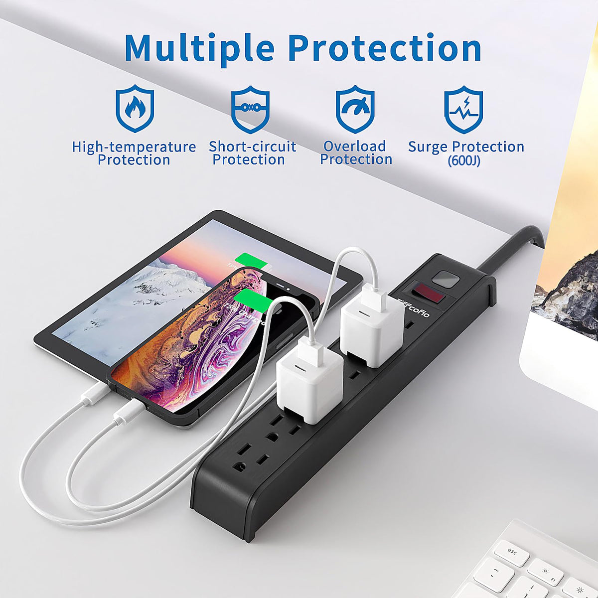 Power Strip Surge Protector, 6 Feet Extension Cord, 600 Joules Surge Protection, Multiple Protection 6 Outlet Strip, ETL Listed 1 Pack