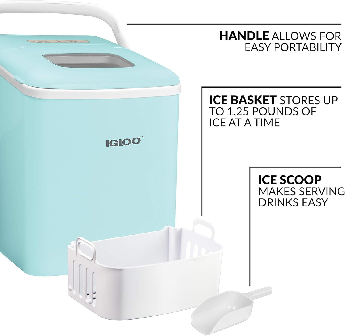 Igloo Ice Maker Countertop, Portable Ice Maker with Handle, 26lbs, Black