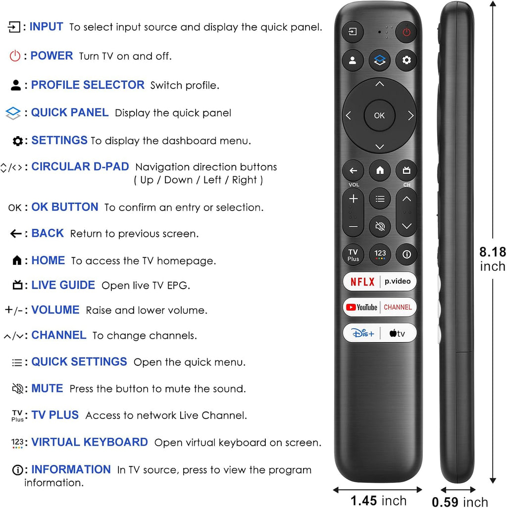 Only for TCL Google TV Remote Control Replacement, Responsive, No Setup