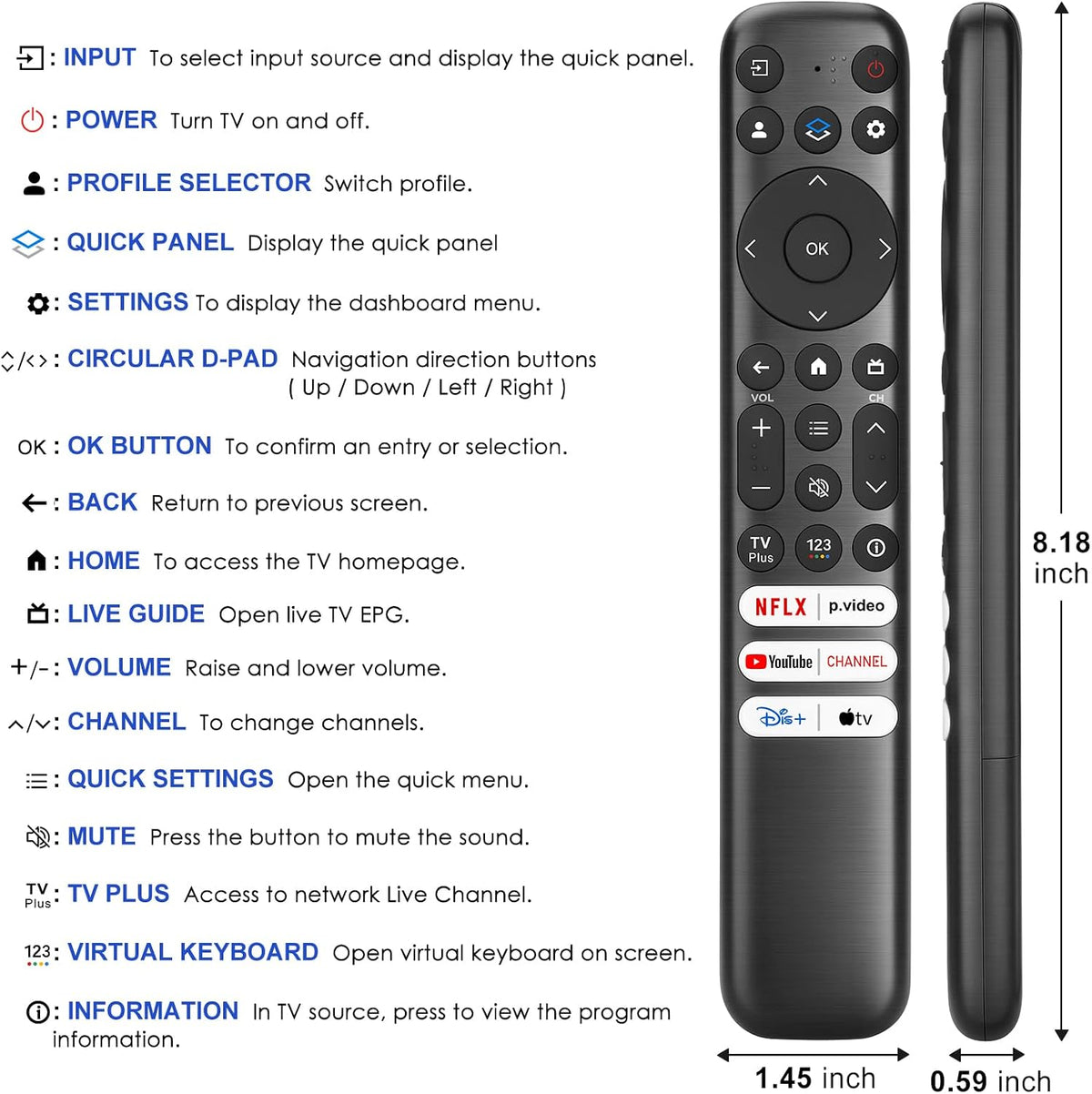 Only for TCL Google TV Remote Control Replacement, Responsive, No Setup