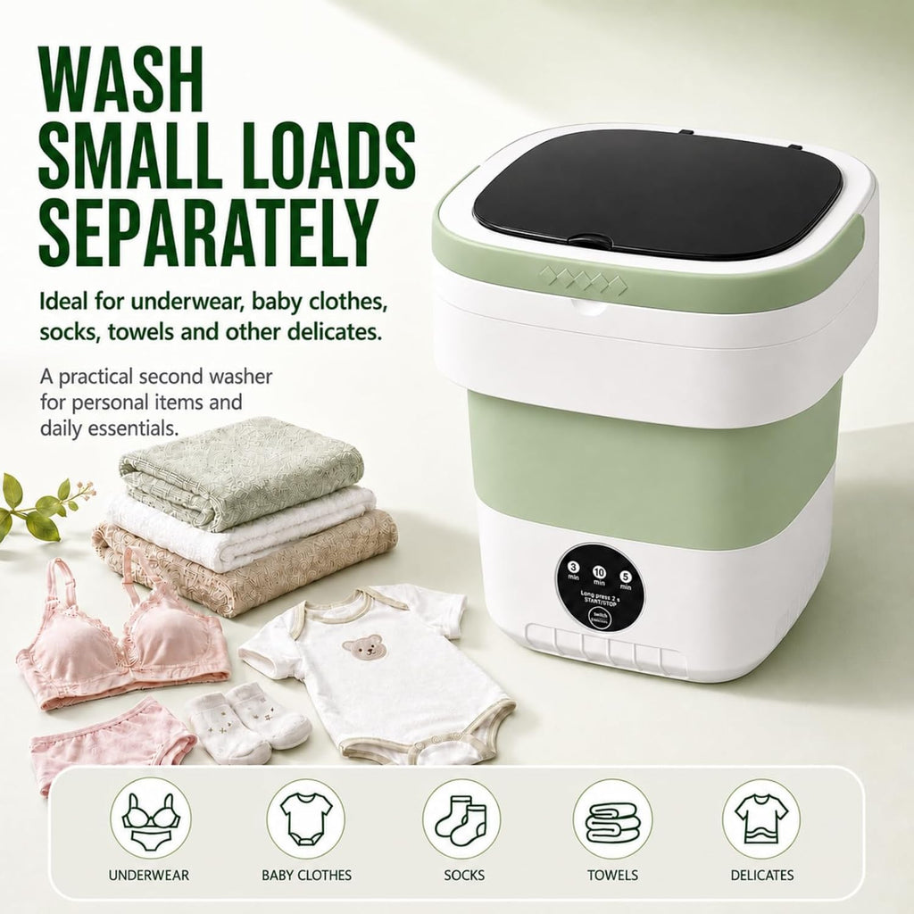 Portable Washing Machine【Upgraded 20L Capacity・3 Modes Deep Cleaning・1-Year Free Replacement】Foldable Mini Washer and Dryer, Small Washing Machine for Travel, Dorms, RVs, Camping (Green)