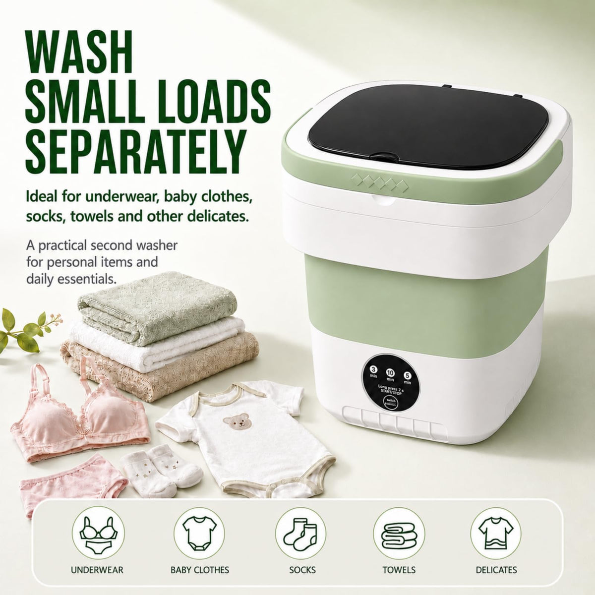 Portable Washing Machine【Upgraded 20L Capacity・3 Modes Deep Cleaning・1-Year Free Replacement】Foldable Mini Washer and Dryer, Small Washing Machine for Travel, Dorms, RVs, Camping (Green)
