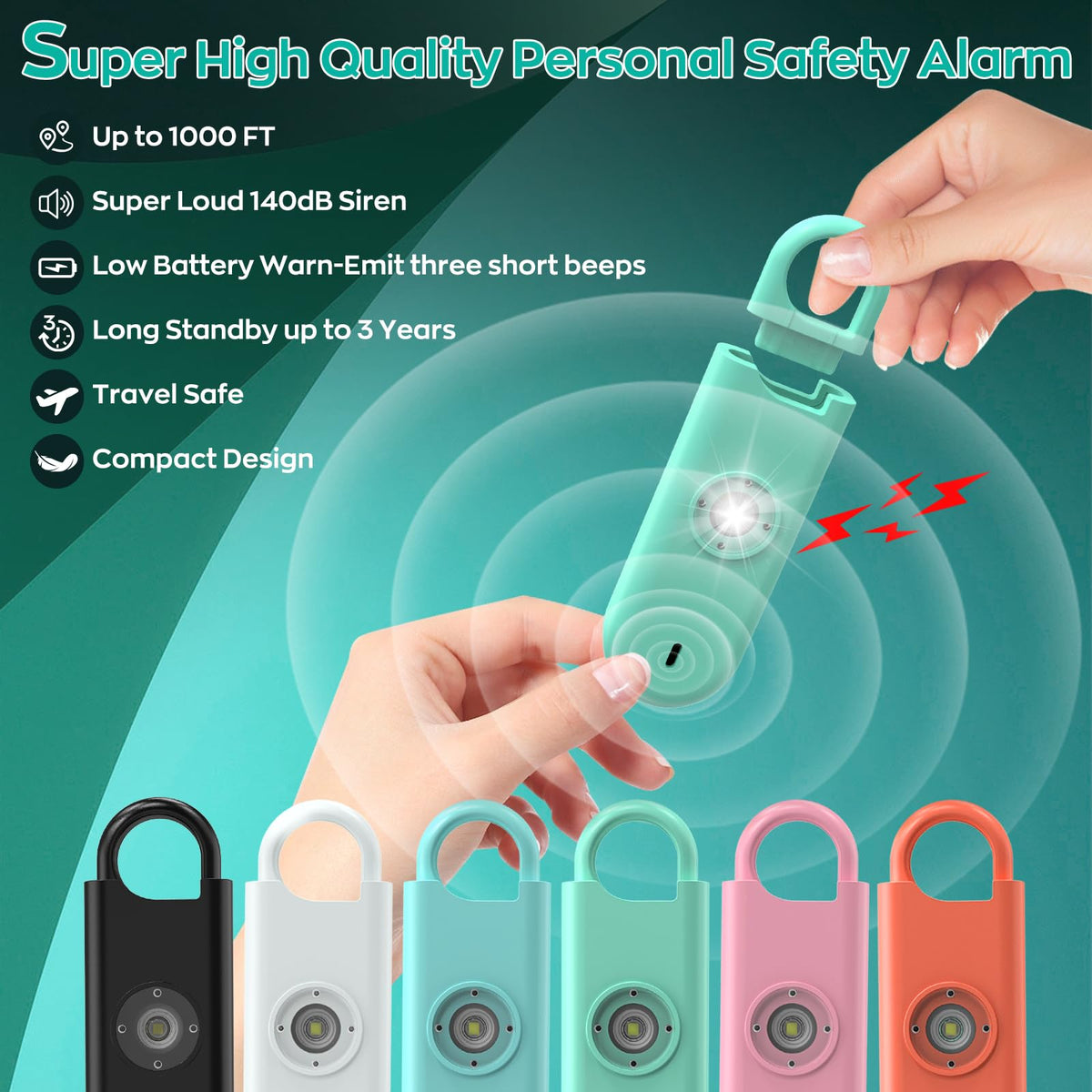 Fauxomor 140dB Personal Safety Alarm for Women 3pack Self Defense Keychain