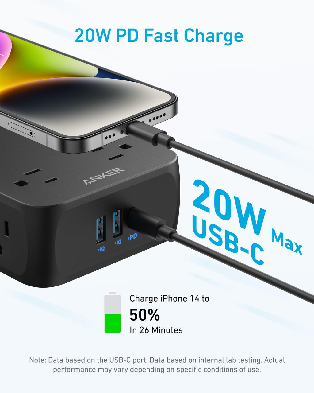 Anker Power Strip with 2000J Surge Protector, 10ft Outlet Extender, 20W 8AC