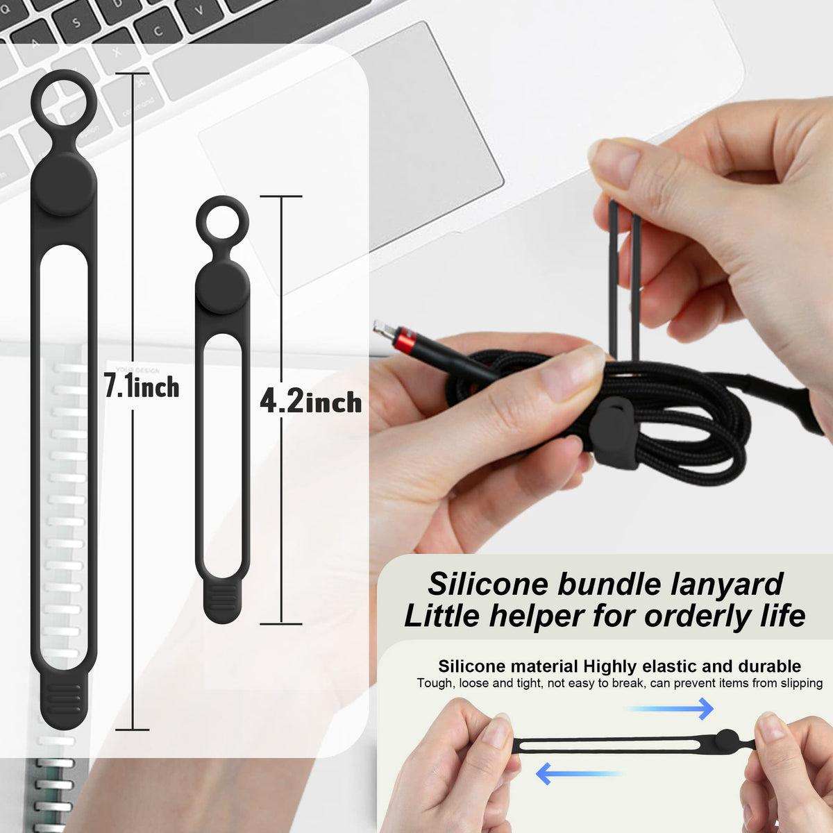 24Pcs Silicone Cable Ties, Cord Organizer Cable Management-Multi