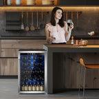 Electactic 48 Can Beverage Refrigerator,12 Bottle Wine Cooler with Seamless Stainless Steel & Glass Door, Digital Temperature Display, Countertop Mini Fridge for Soda, Wine or Beer, Silver