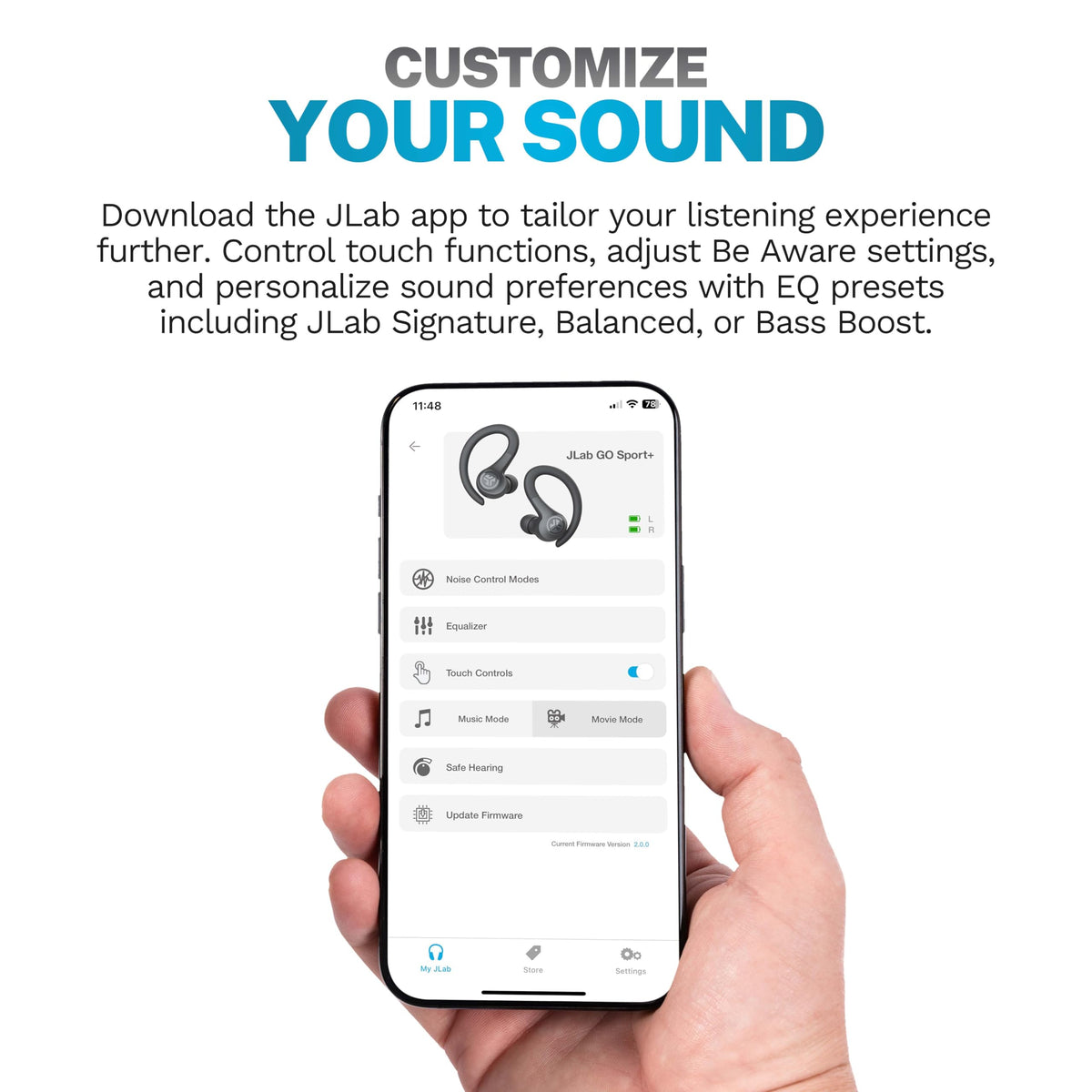 JLab, Go Sport+, True Wireless Workout Earbuds, Bluetooth Sport Earbuds, Clear Calling, Sand
