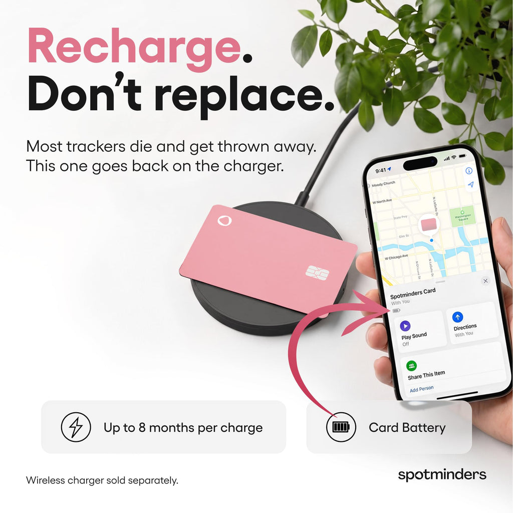 SPOTMINDERS Apple MFi Certified Wallet Tracking Card Black 4-Pack Travel Gifts for Him Works with Apple Find My Rechargeable Tracker IP68 Waterproof 0.07" Slim iPhone Item Finder for Luggage Passport