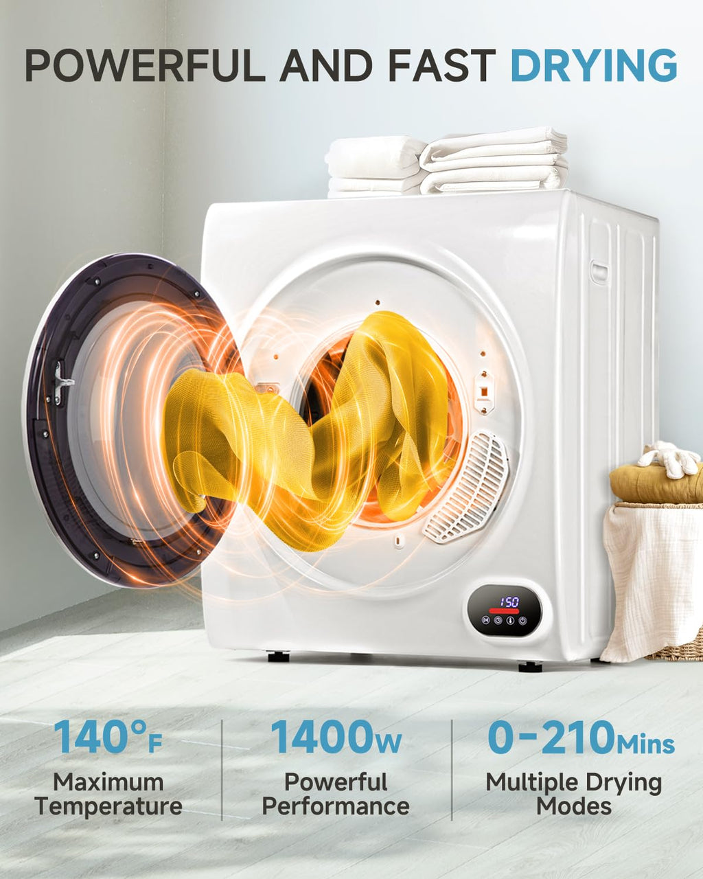 Feelfunn 850W Portable Clothes Dryer with 4 Automatic Drying Modes