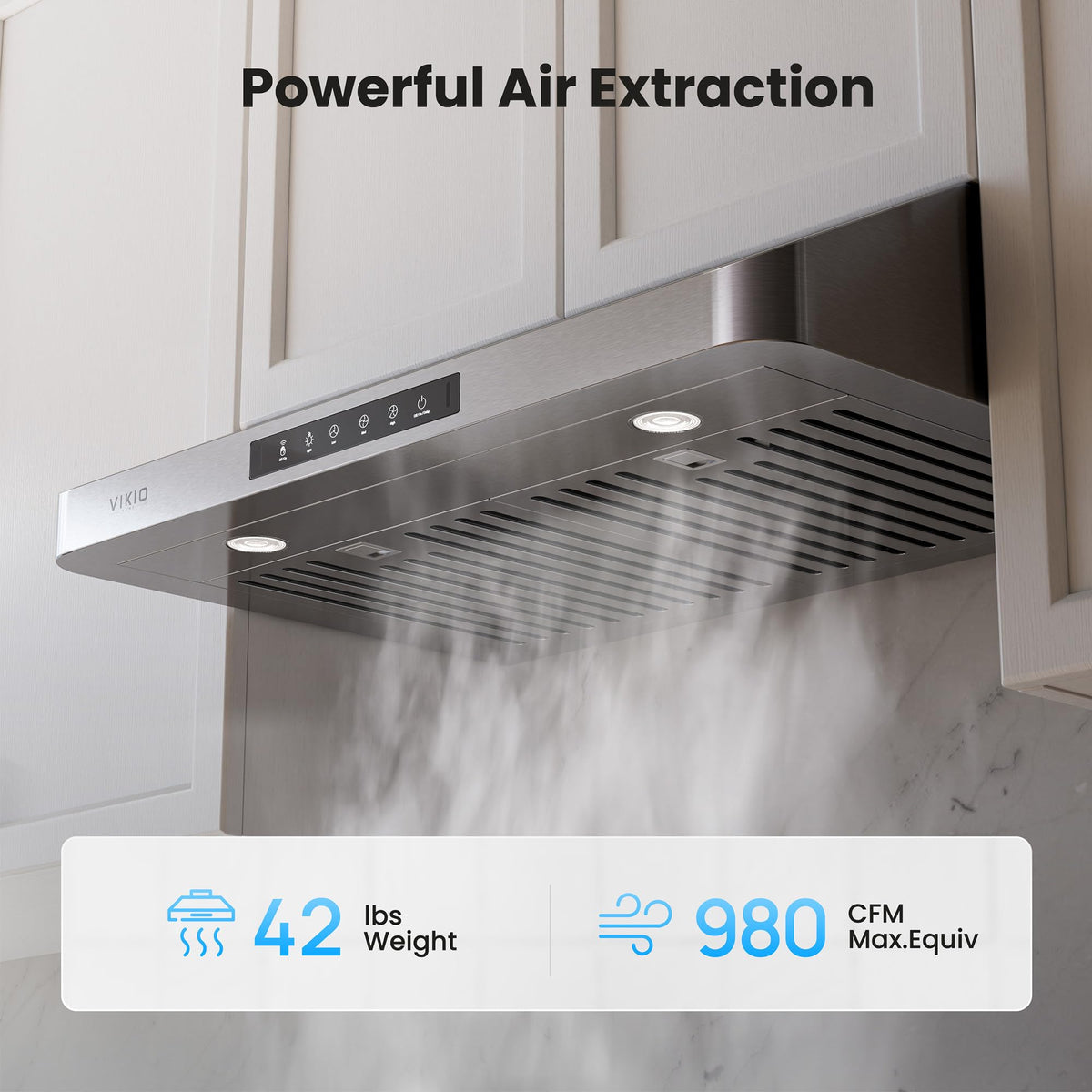 VIKIO HOME 30 Inch Under Cabinet Range Hood, 980CFM Fast Venting Ducted, Kitchen Hood With 3 Speed Gesture Sensing & Touch Control, Stainless Steel Stove Hood With LED Light And 2 Baffle Filters
