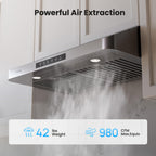 VIKIO HOME 30 Inch Under Cabinet Range Hood, 980CFM Fast Venting Ducted, Kitchen Hood With 3 Speed Gesture Sensing & Touch Control, Stainless Steel Stove Hood With LED Light And 2 Baffle Filters