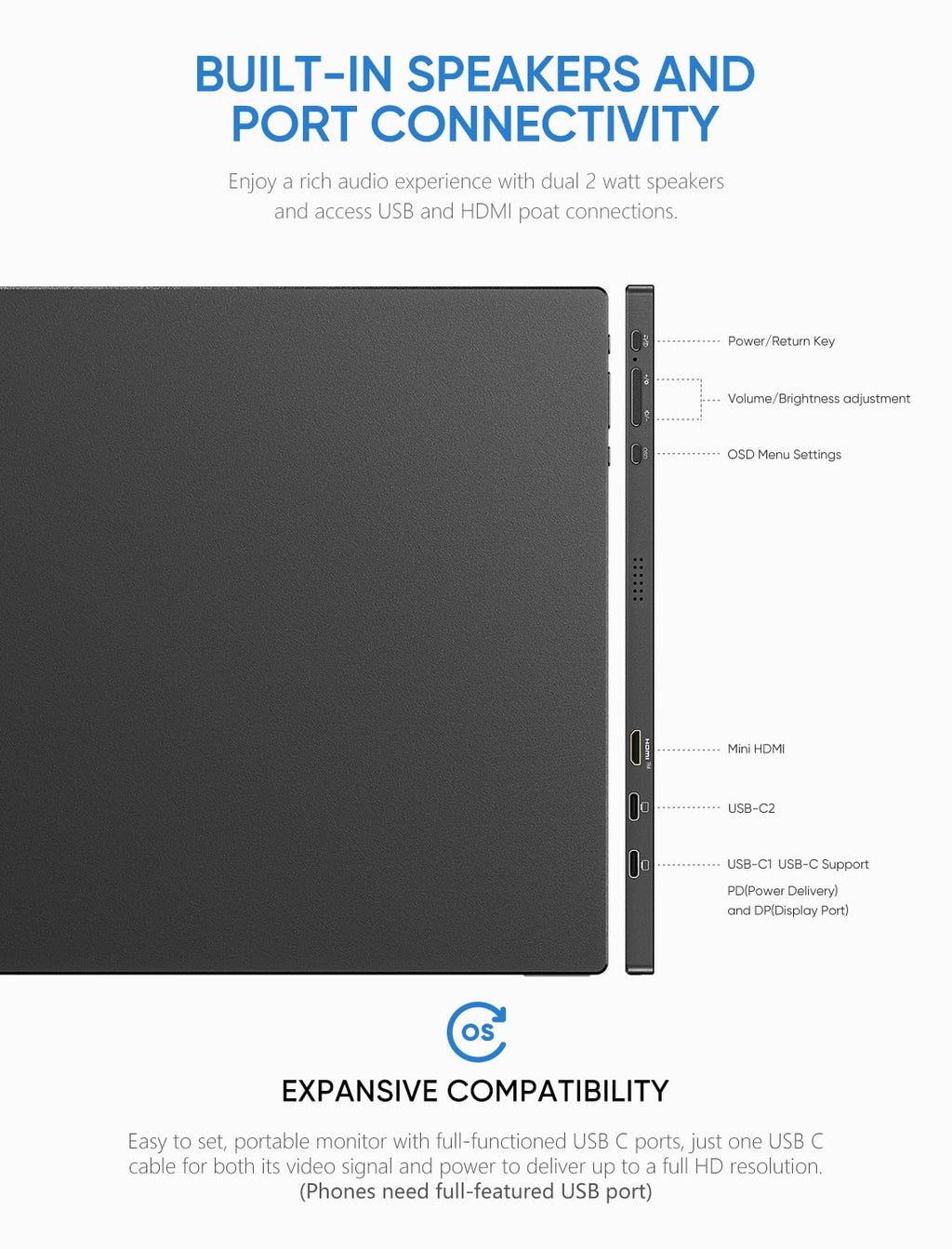 ARZOPA Portable Monitor 15.6" 1920×1080 FHD IPS Portable Monitor for Laptop with Kickstand, Ultra-Slim Second Screen for Laptop/PC/Mac/PS3/4/5/Xbox - USB C & HDMI Connectivity - A1