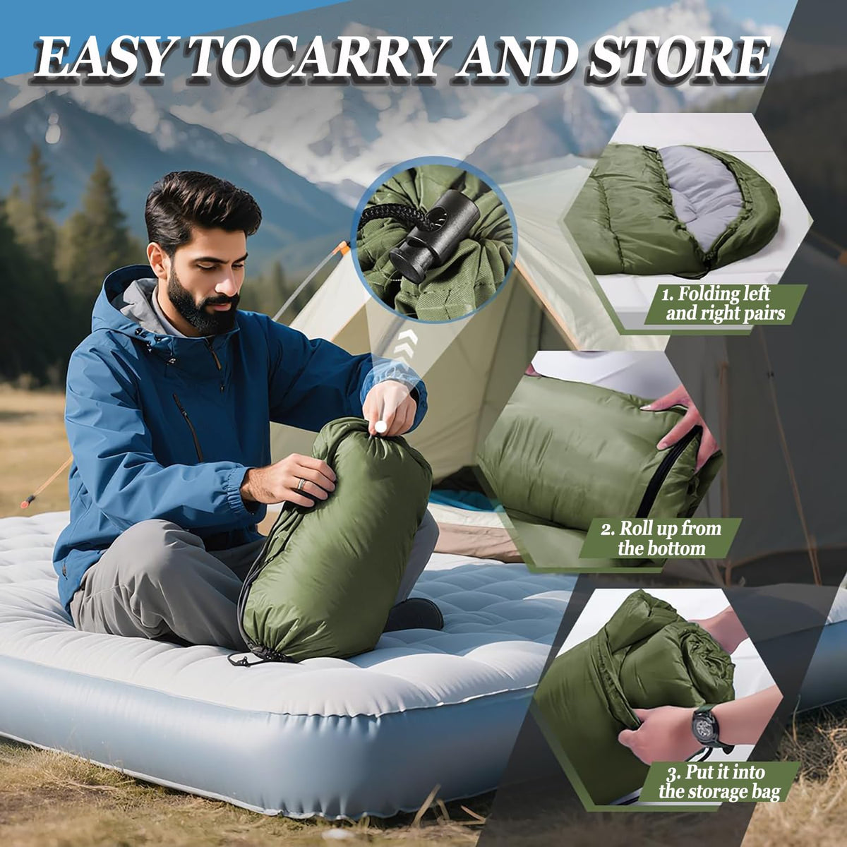 Sleeping Bag for Camping,Sleeping Bags for Adults Backpacking Waterproof,3 Seasons Adult Blanket,Small Packed Ultralight Carry Bag, Soft,Thick and Warm,for Outdoor Camping,Travel,Hiking