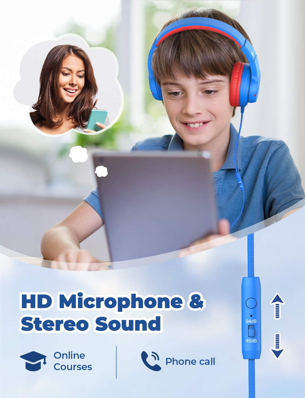 iClever HS19 Kids Headphones with Cord, Toddler Headphones for Boys Girls