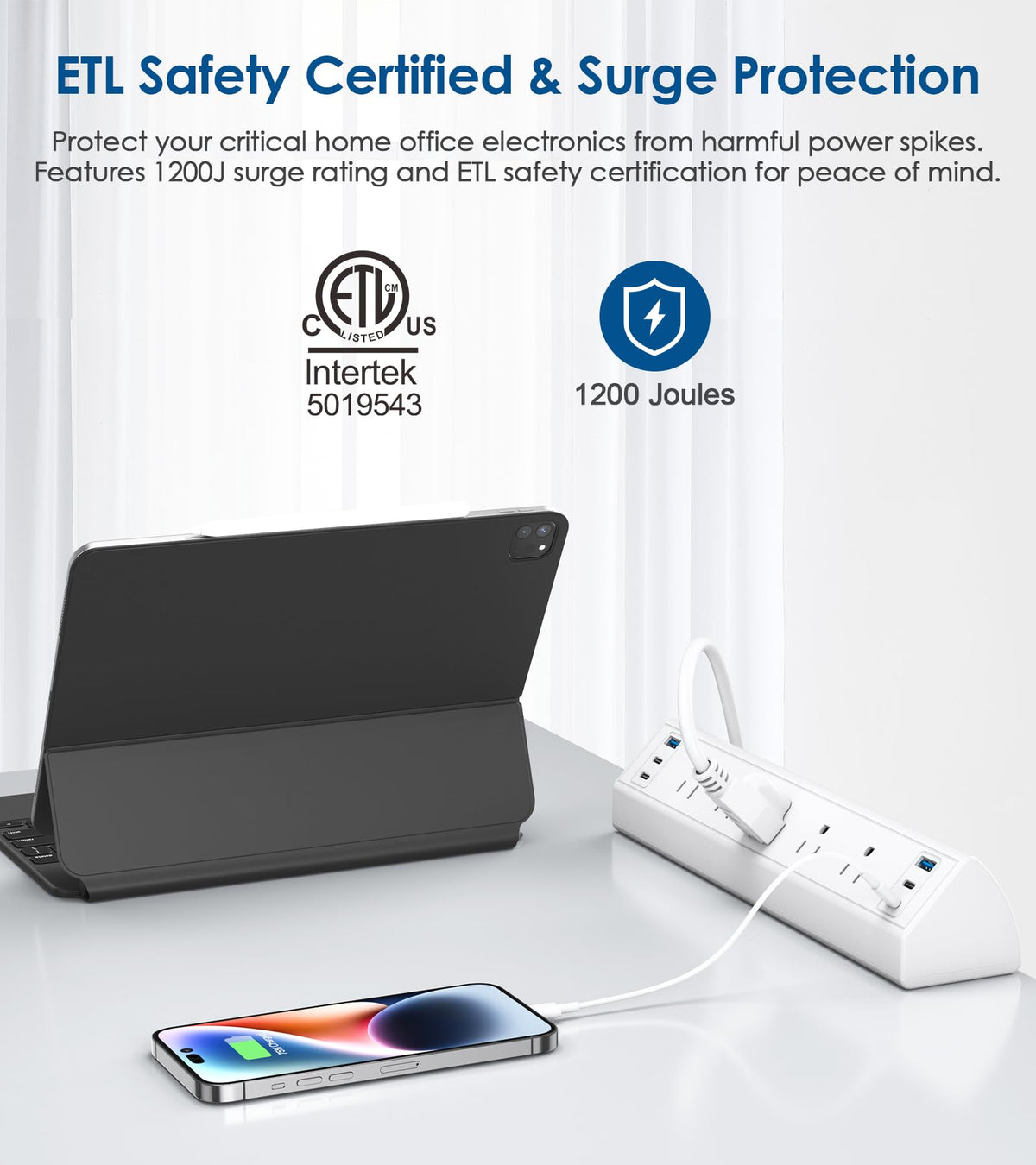 Jgstkcity Desk Clamp Power Strip USB C,40W Total Fast Charging Station,4 PD 20W USB C Ports,Desk Edge Mount Surge Protector,5 Outlets,Fit 1.96" Tabletop Edge,ETL Listed