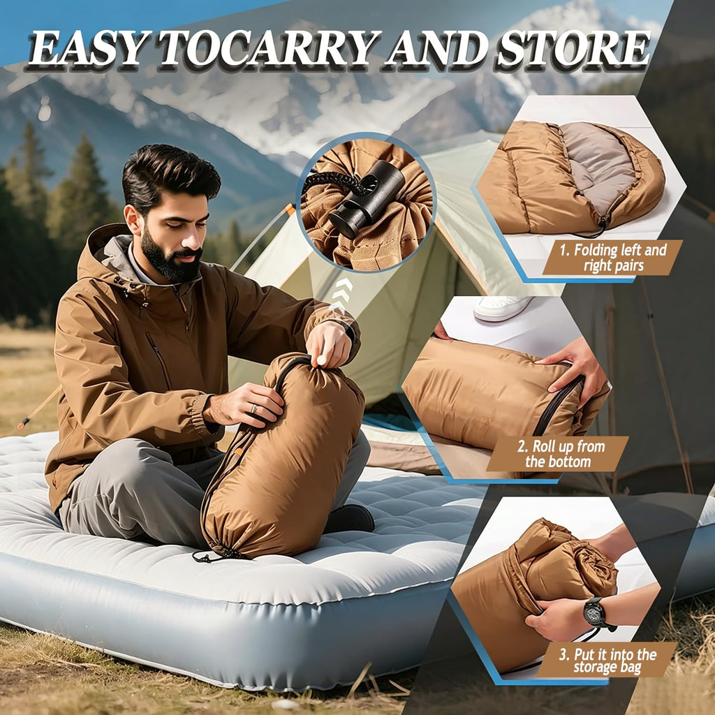 Sleeping Bag for Camping,Sleeping Bags for Adults Backpacking Waterproof,3 Seasons Adult Blanket,Small Packed Ultralight Carry Bag, Soft,Thick and Warm,for Outdoor Camping,Travel,Hiking