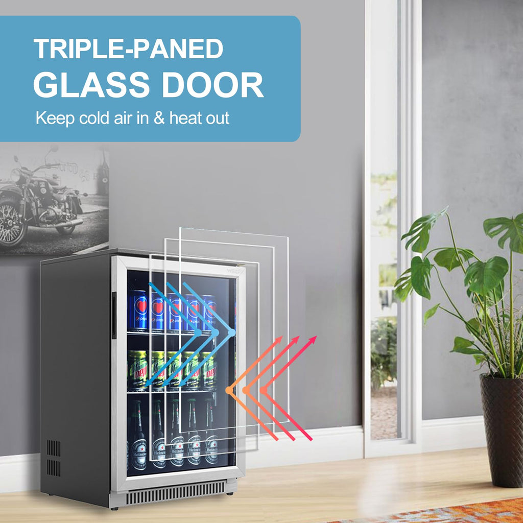 Weili 20 Inch Under Counter Beverage Refrigerator with Glass Door, 120 Can