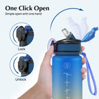 EYQ 1L Water Bottle, 1 Litre Water Bottle with Straw, 32oz Leak-Proof Motivational Sports Drinks Bottle with Time Marker, Tritan BPA-Free, Drinking Waterbottles for Gym Outdoor Sports