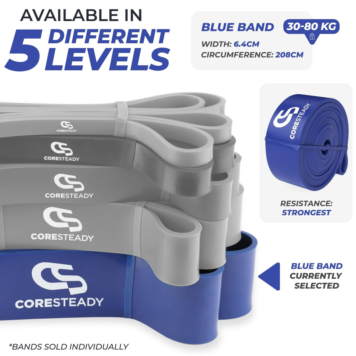 Coresteady Pull Up Bands & Resistance Bands - Heavy Duty Loop Band for Men & Women - Build Fit Power & Muscle - Training, Fitness Assist Pull Ups & Gym Exercise