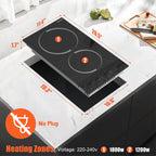 2 Burner Electric Cooktop 110V 2000W Countertop or Built-in