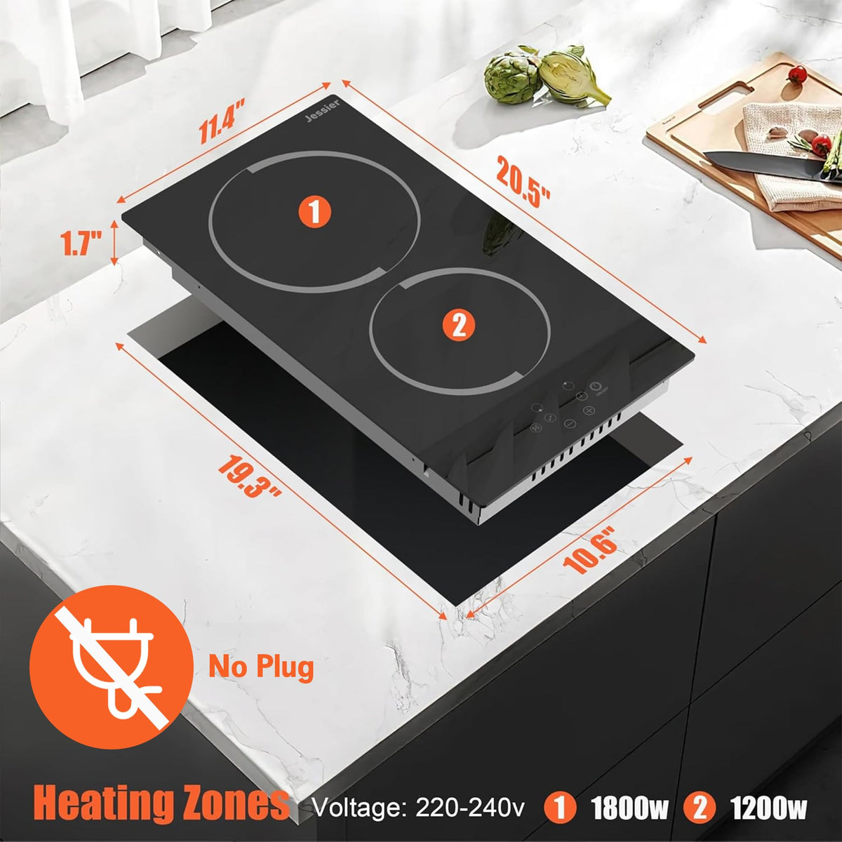 2 Burner Electric Cooktop 110V 2000W Countertop or Built-in