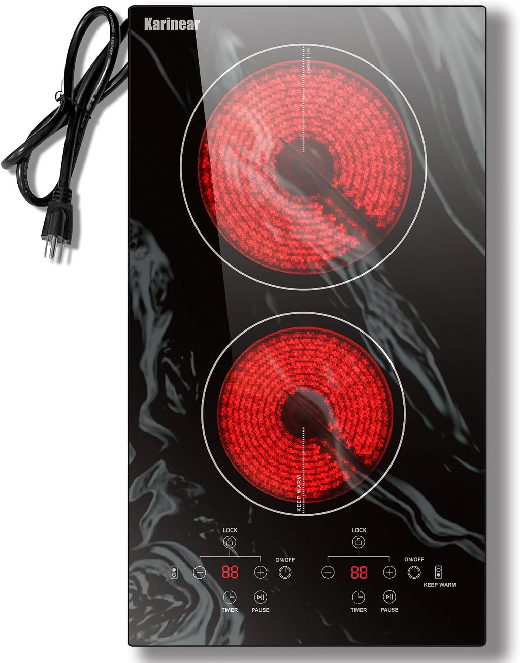 Karinear Electric Cooktop 2 Burners, 110v Plug in Electric Stove Top