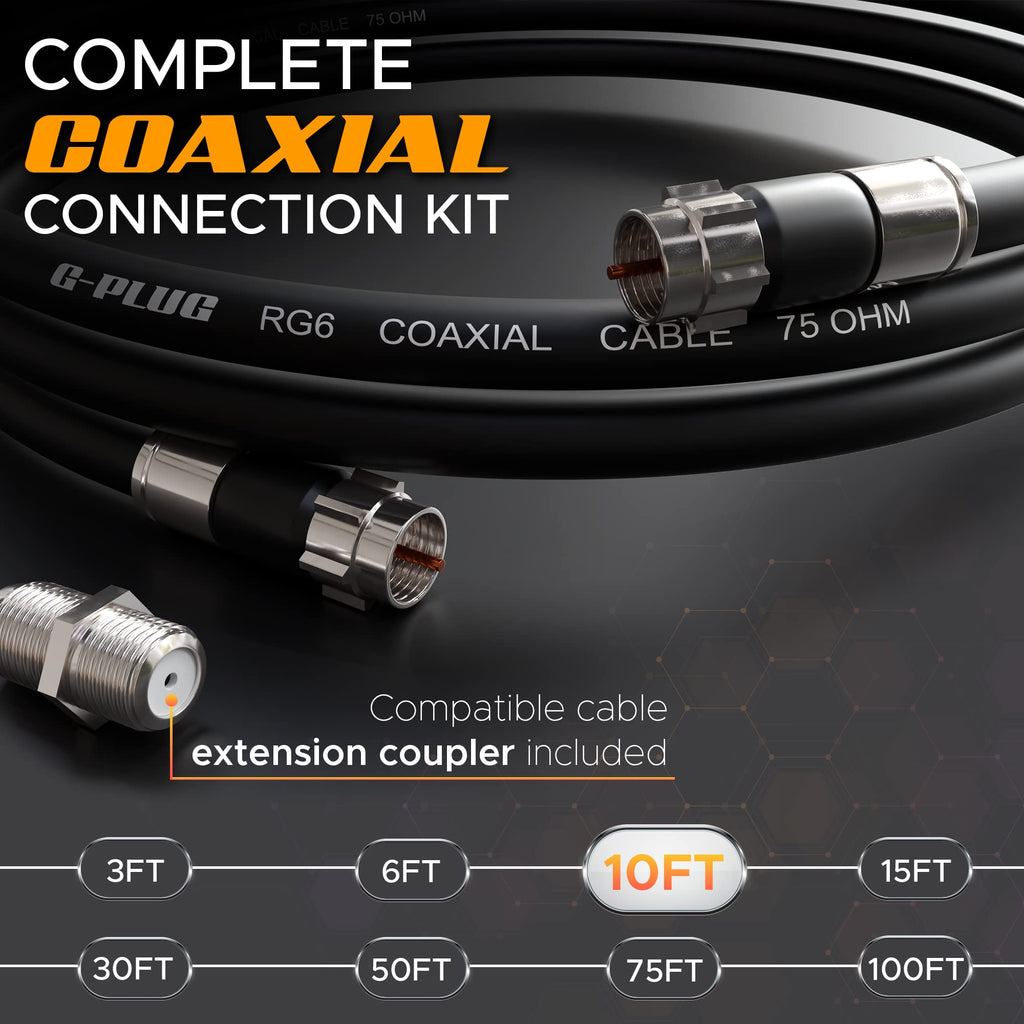 G-PLUG 40FT RG6 Coaxial Cable Extender - Coax Cable Cord, Triple Shielded