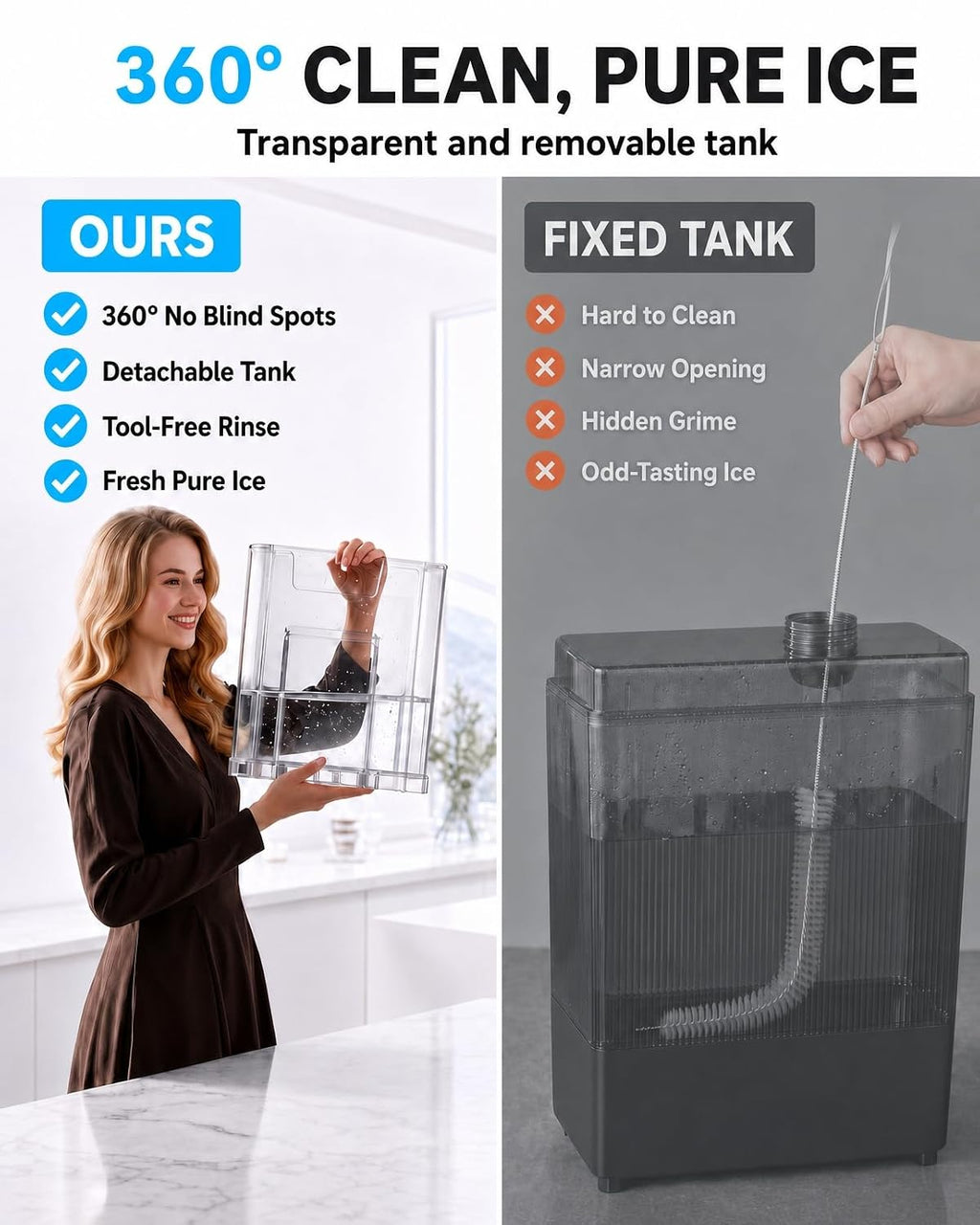 Silonn Ice Maker Countertop, 9 Cubes Ready in 6 Mins, 26lbs in 24Hrs, Self-Cleaning Ice Machine with Ice Scoop and Basket, 2 Sizes of Bullet Ice for Home Kitchen Office Bar Party
