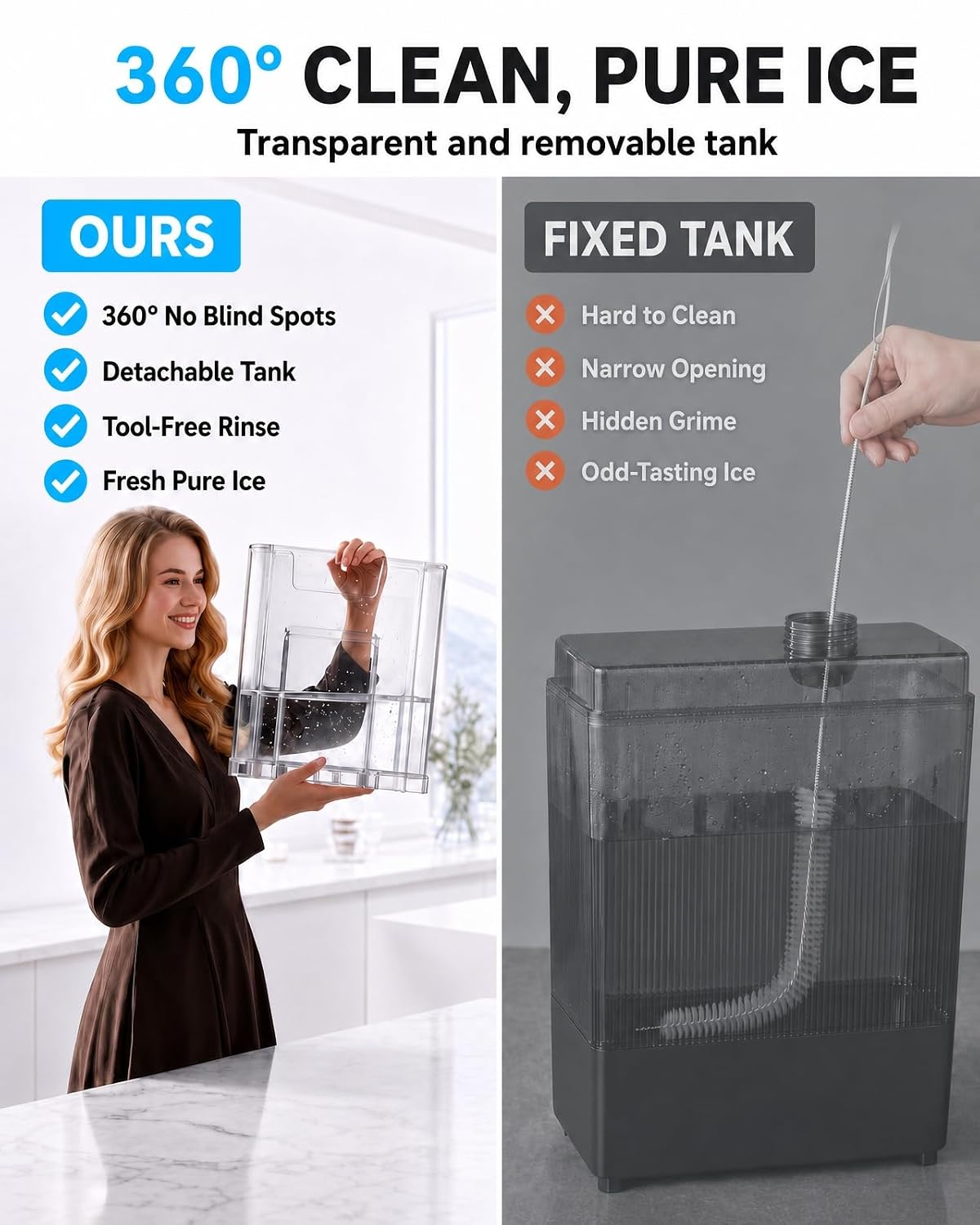 Silonn Ice Maker Countertop, 9 Cubes Ready in 6 Mins, 26lbs in 24Hrs, Self-Cleaning Ice Machine with Ice Scoop and Basket, 2 Sizes of Bullet Ice for Home Kitchen Office Bar Party