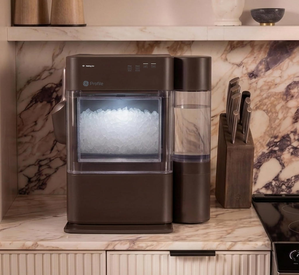 GE Profile Opal Ultra, Countertop Nugget Ice Maker, 1 Gal XL Side Tank, *Amazon Exclusive*, 38 lbs/Day, Pebble Pellet Crushed Ice Machine, WiFi Stainless Steel
