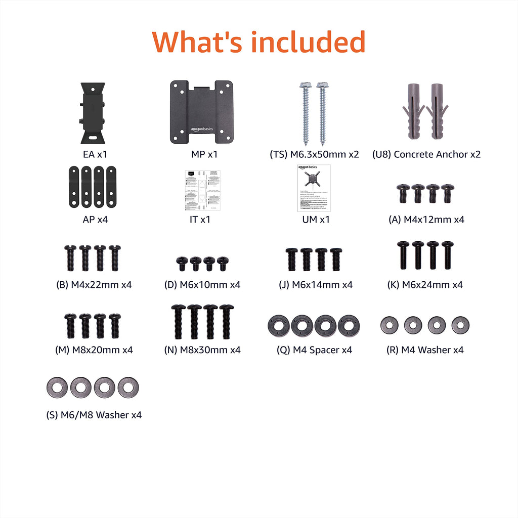 Amazon Basics Full Motion Articulating TV Wall Mount with Tilt Swivel, Extends 16 inches, VESA 200x200, for 12" to 40" TVs, 40 lbs, Black