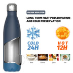 Stainless Steel Insulated Water Bottle, WATERSY Double Walled Metal Vacuum Flask Keep 24 Hrs Cold & 12 Hrs Hot Thermal Metal Sports Bottles 500ml BPA Free for Outdoor, Work, Gym, School (Black)
