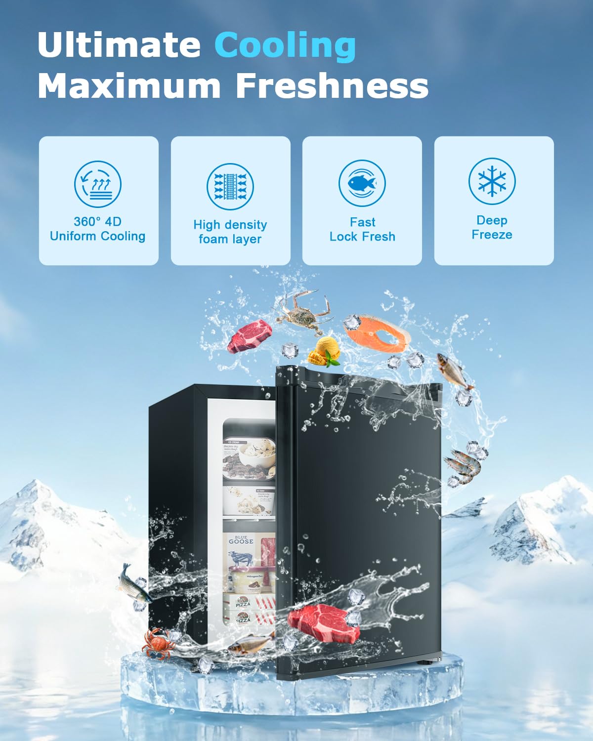 Feelfunn 3.0 Cu.ft Mini Freezer, Small Upright Freezer, Black