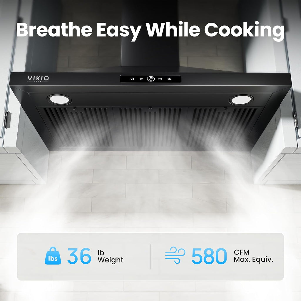 VIKIO HOME 36 Inch Wall Mount Range Hood 580CFM Low Noise Touch Control