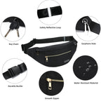 MAXTOP Large Bumbag Waist Fanny Pack Running Belt for Men Women Unisex Bum Bag with Headphone Jack and 4-Zipper Pockets Adjustable Belt for Travel Running Jogging Workout Hiking Gifts All Black