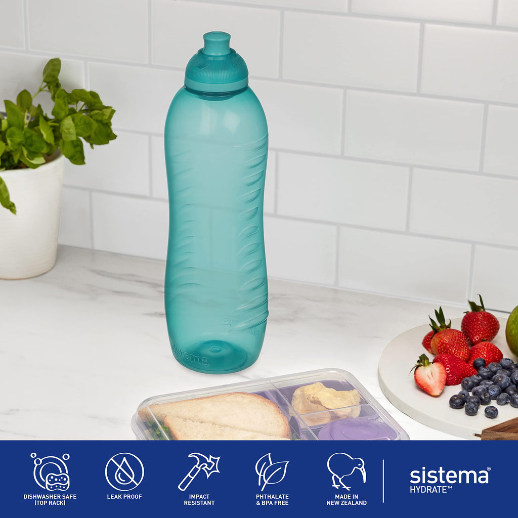 Sistema Squeeze Twist 'n' Sip Sports Water Bottles | 460 ml | Leakproof Kids Water Bottles | BPA-Free | Blue | 4 Count