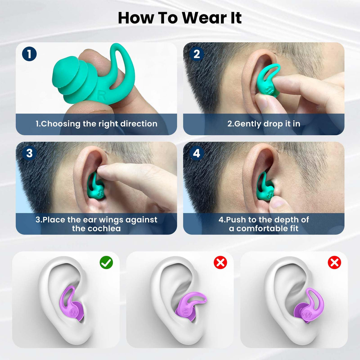 Swimming Ear Plugs for Kids,4 Pairs Reusable Silicone Ear Plugs Swimming